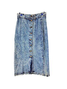 Avon Fashions Vintage 80s Denim Midi Skirt Women 28 12 Casual Button Up Blue M